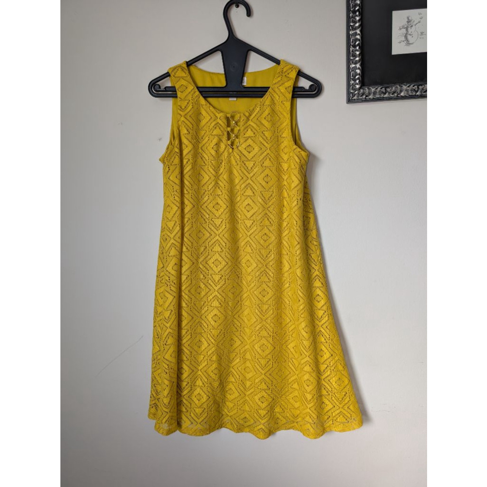 Tacera Yellow Lace Shift Dress Women's Small